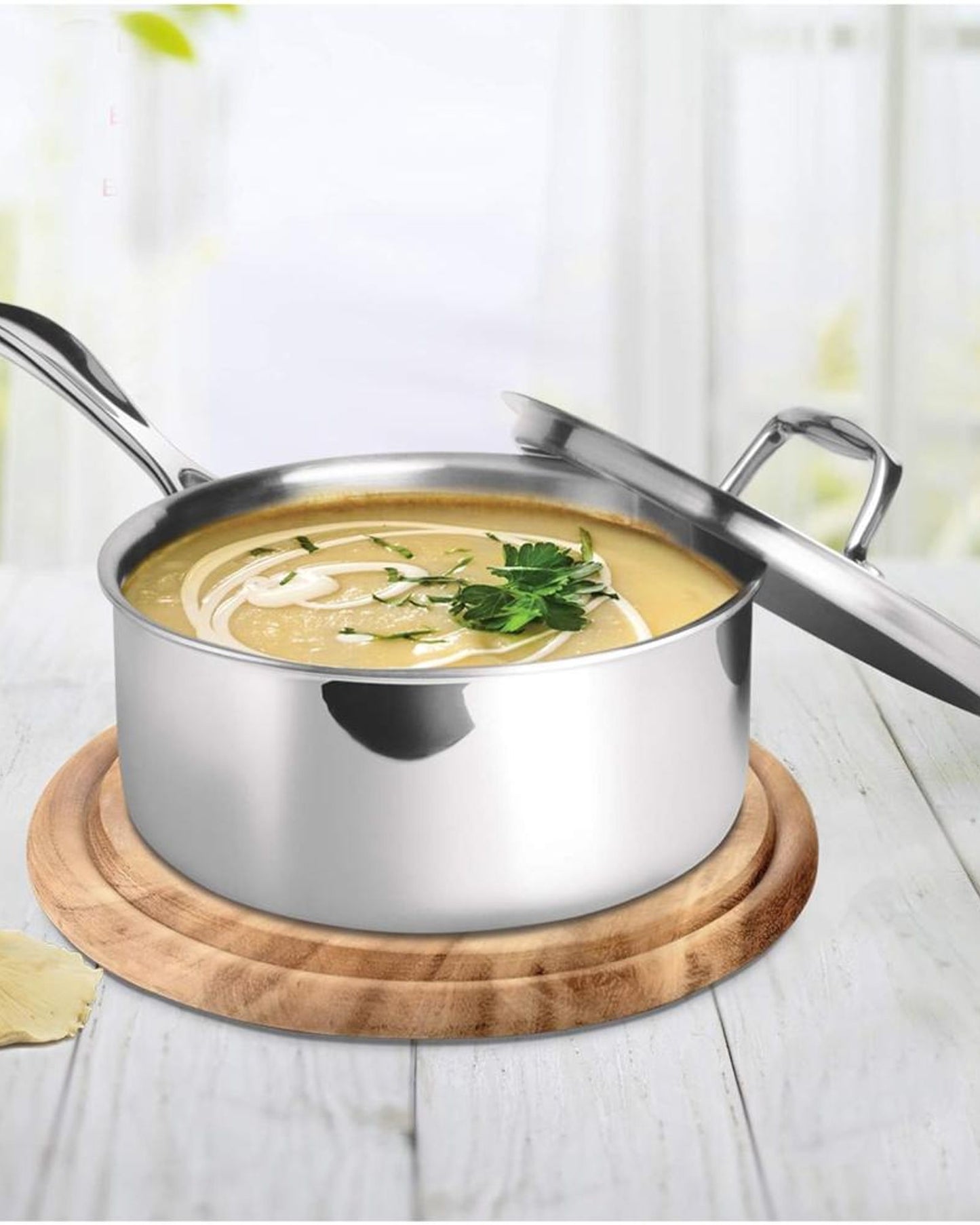 ميلتون برو كوك، وعاء شاي من الفولاذ المقاوم للصدأ، سعة 2.2 لتر/18 سم، قدر ثلاثي مع غطاء، قاعدة تعمل بالغاز، إبريق شاي مع غلاية حليب بمقبض