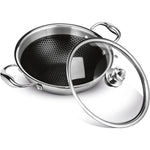 MILTON Pro Cook Triply Hexa Tech Induction Stainless Steel Kadhai with Glass Lid, 26 cm,Silver, 3 Layer Kadhai for Cooking, Induction Bottom and Gas Stove Ready Cookware, Easy to Clean