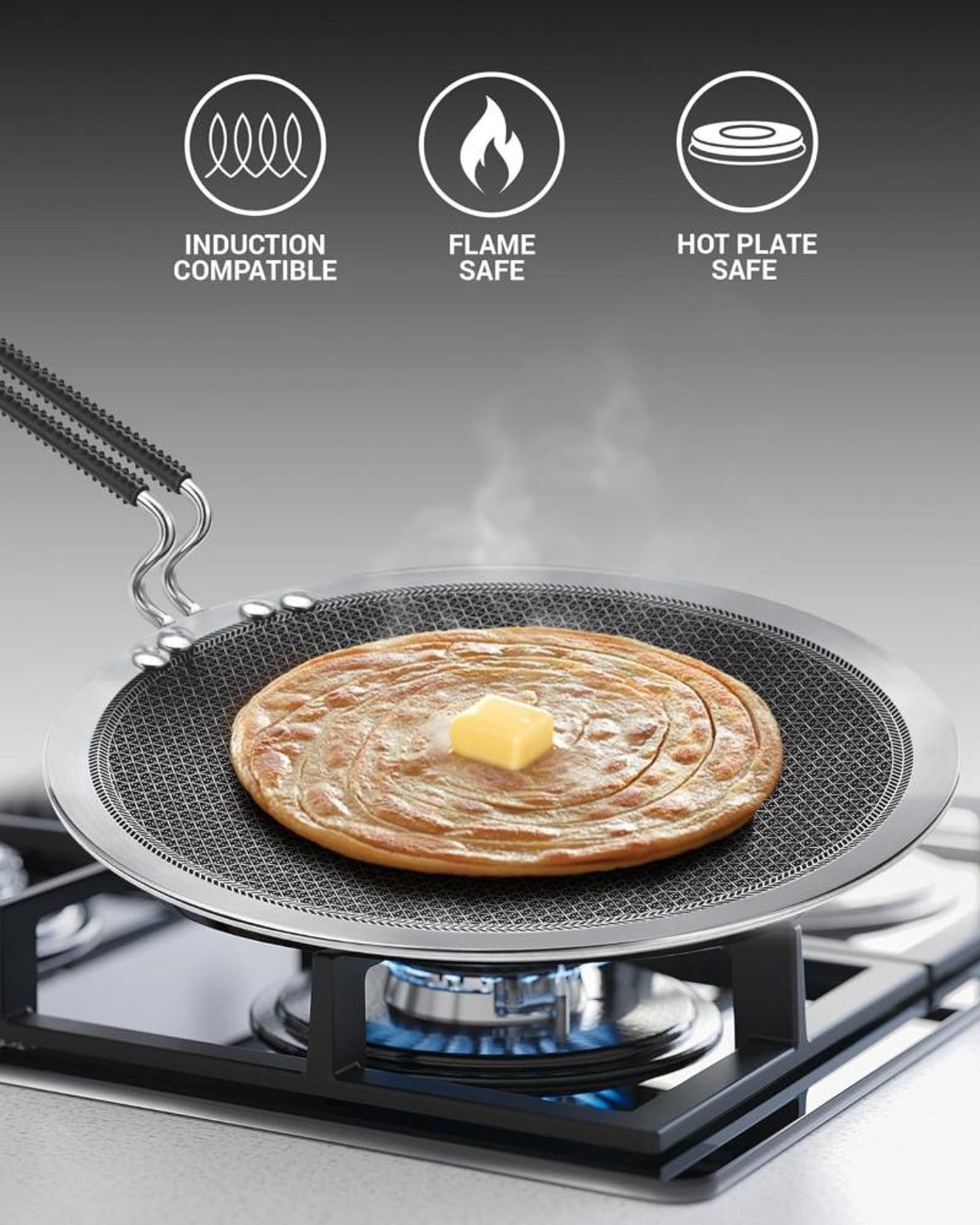 ميلتون برو كوك تريبلي هيكسا تيك إندكشن ستانلس ستيل مقلاة مقعرة، 26 سم، فضي، قرص عسل غير لاصق