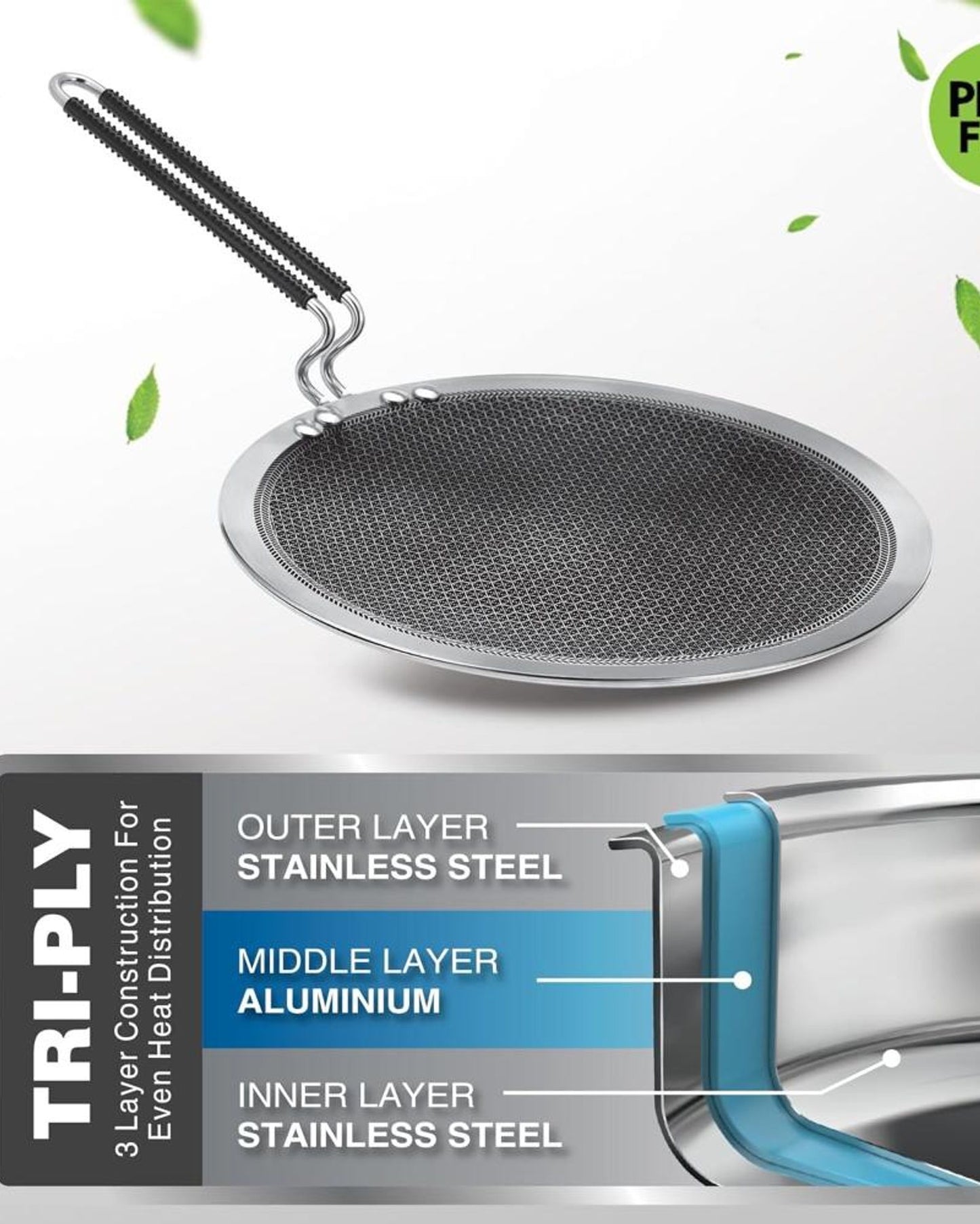 ميلتون برو كوك تريبلي هيكسا تيك إندكشن ستانلس ستيل مقلاة مقعرة، 26 سم، فضي، قرص عسل غير لاصق