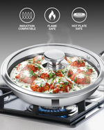 مقلاة ميلتون برو كوك تريبلي هيكسا تيك إندكشن من الفولاذ المقاوم للصدأ مع غطاء زجاجي، 26 سم فضي، هيكل غير لاصق على شكل قرص العسل، مقلاة للكاري، أواني الأومليت، مناسبة للحث والغاز