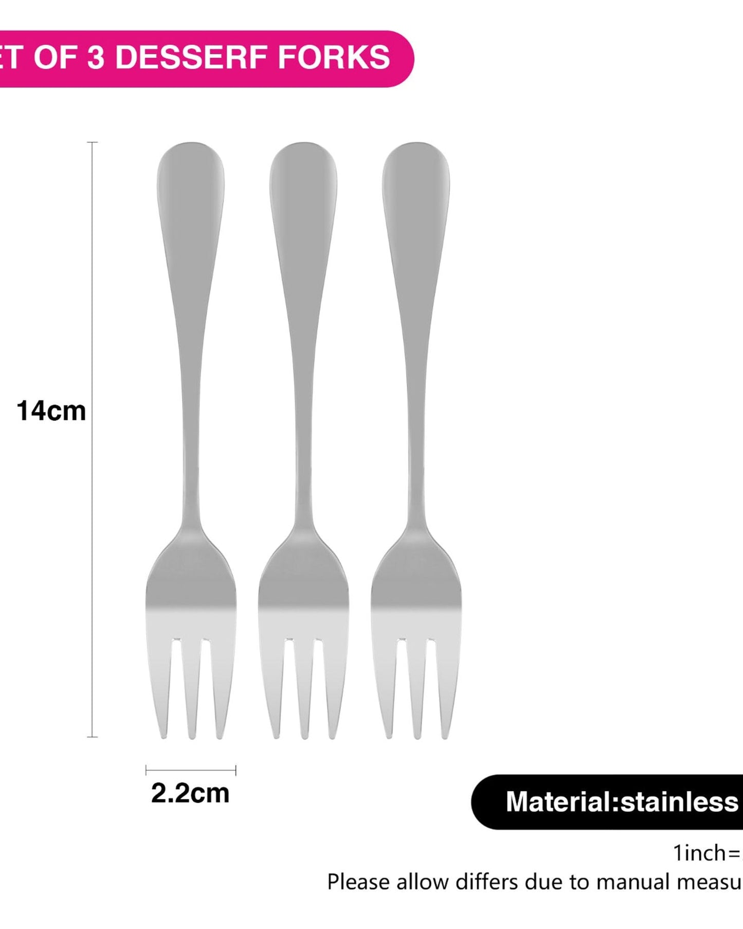 شوكة حلويات فلافيا من فيسمان، 3 قطع، 14 سم، ستانلس ستيل