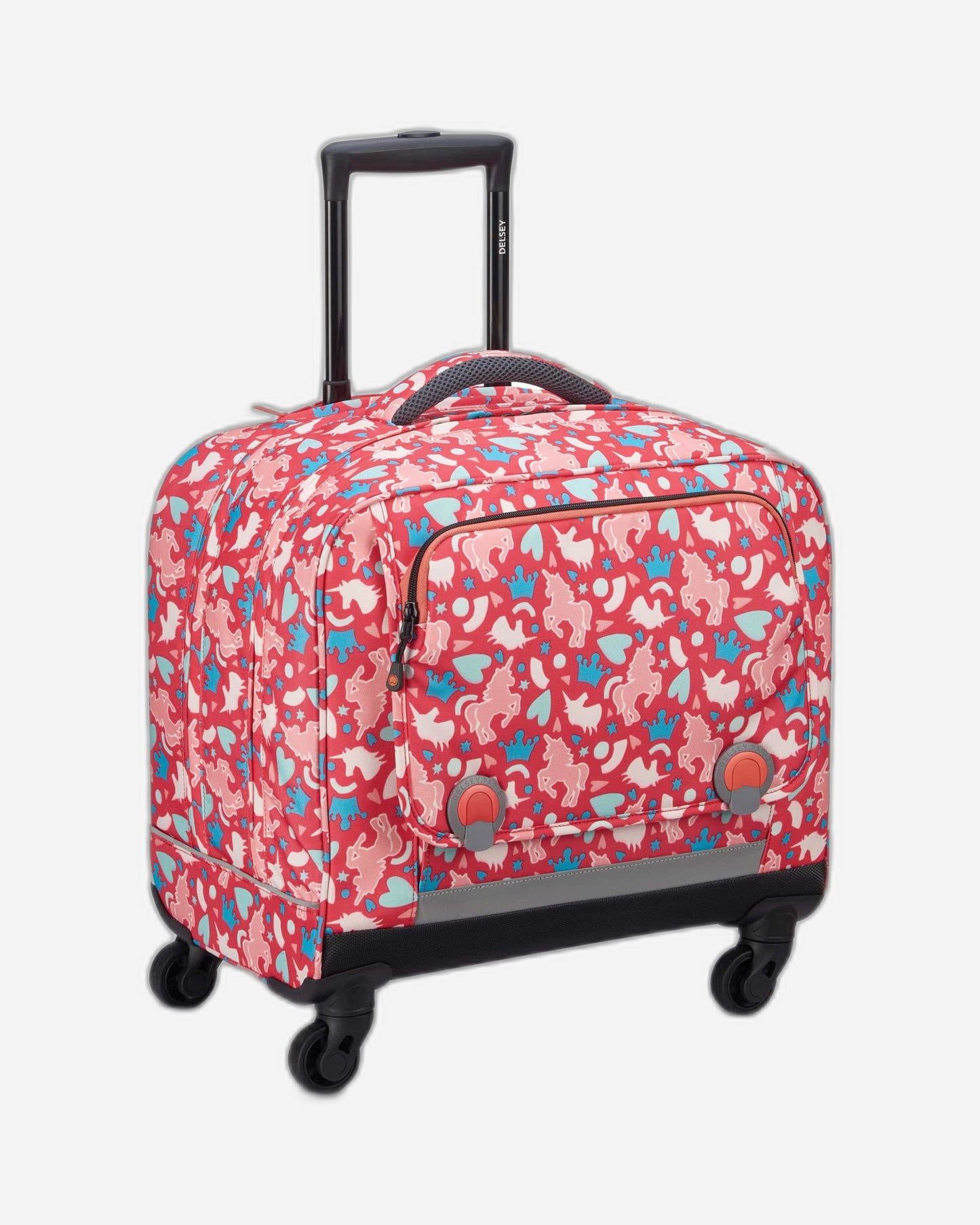 حقيبة مدرسية أفقية بعجلات من ديلسي باريس للعودة إلى المدرسة 2022، لون وردي مطبوع