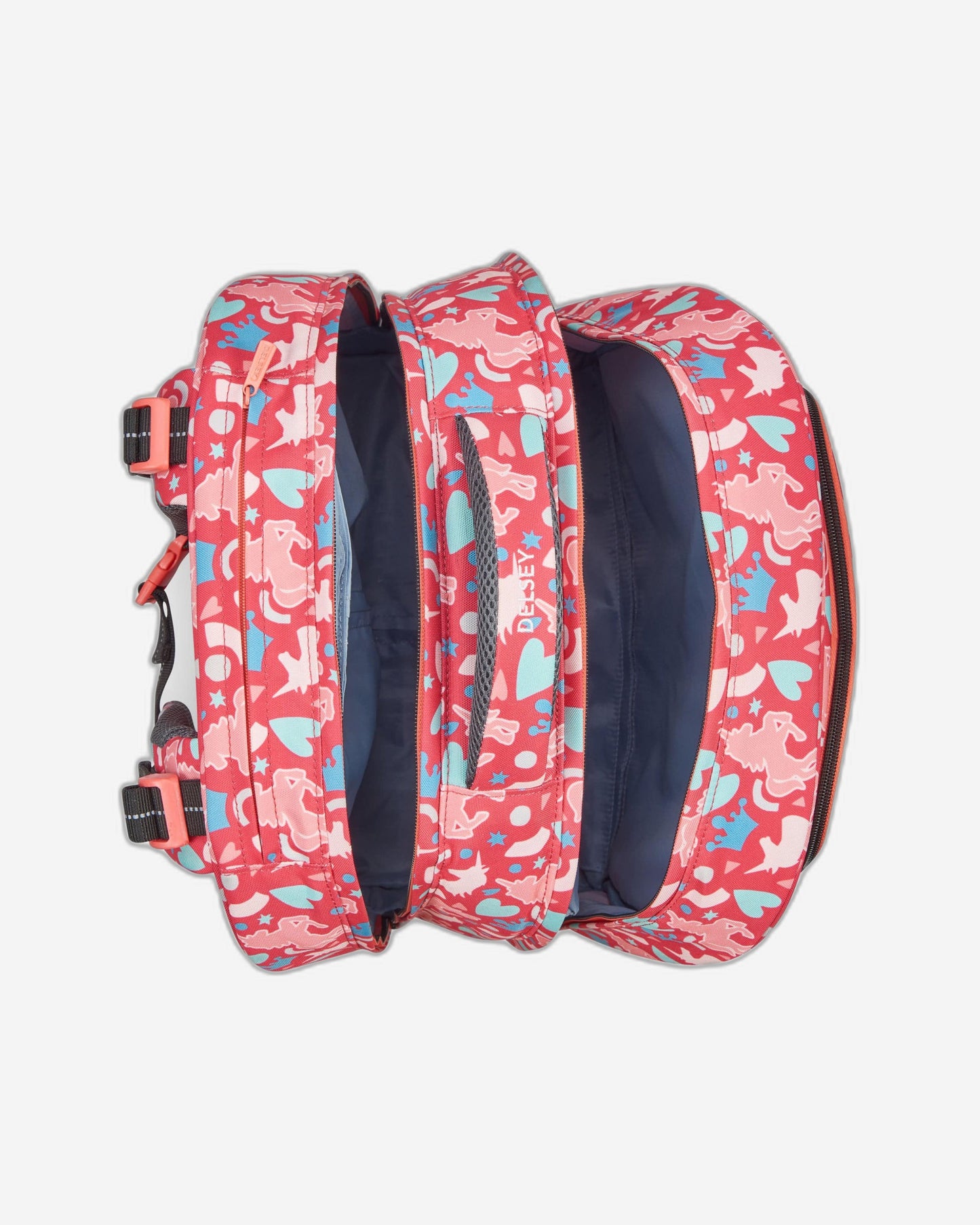 حقيبة مدرسية عمودية بعجلات من ديلسي باريس للعودة إلى المدرسة 2022، لون وردي مطبوع