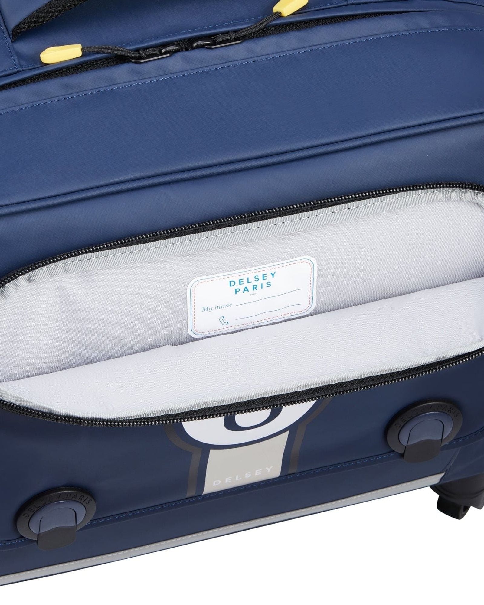 حقيبة ديلسي باريس المدرسية بأربع عجلات أفقية، موديل "العودة إلى المدرسة 2023" - 15.6 بوصة، طباعة زرقاء - 00338945212