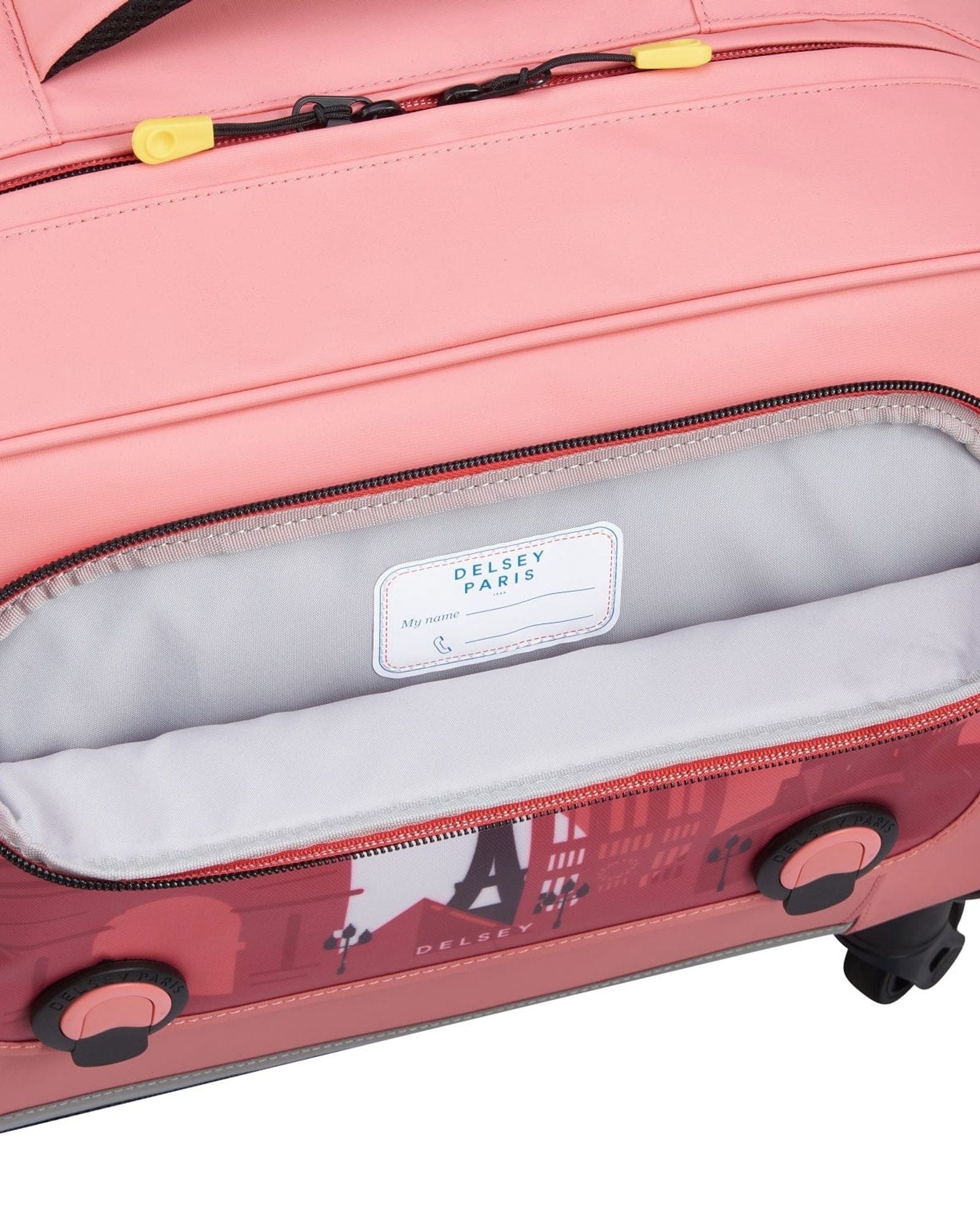 حقيبة ديلسي باريس المدرسية بأربع عجلات أفقية، موديل "العودة إلى المدرسة 2023" - مقاس 15.6 بوصة، طباعة وردية - 00338945219