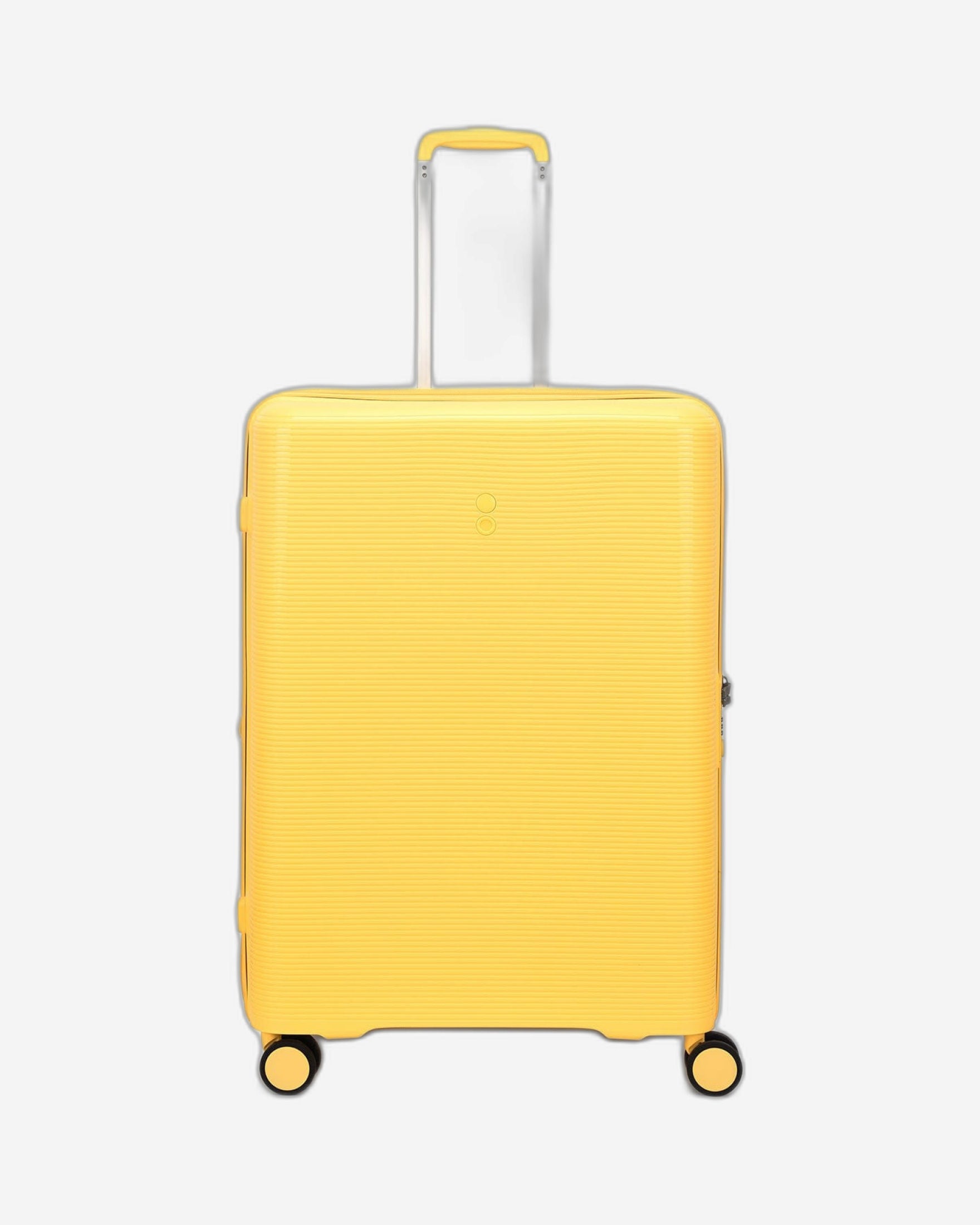 مجموعة أمتعة إيكولاك فورزا ٥٥+٦٥+٧٥ سم، حقيبة صلبة بأربع عجلات مزدوجة قابلة للتوسيع، لون أصفر مانجو، مناسبة للمقصورة والتسجيل
