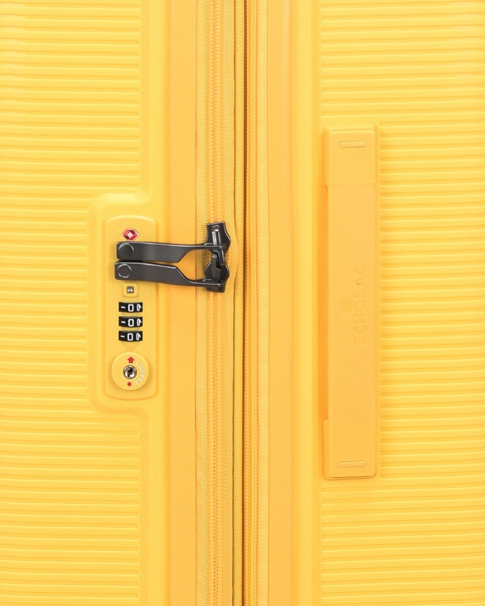 مجموعة أمتعة إيكولاك فورزا ٥٥+٦٥+٧٥ سم، حقيبة صلبة بأربع عجلات مزدوجة قابلة للتوسيع، لون أصفر مانجو، مناسبة للمقصورة والتسجيل