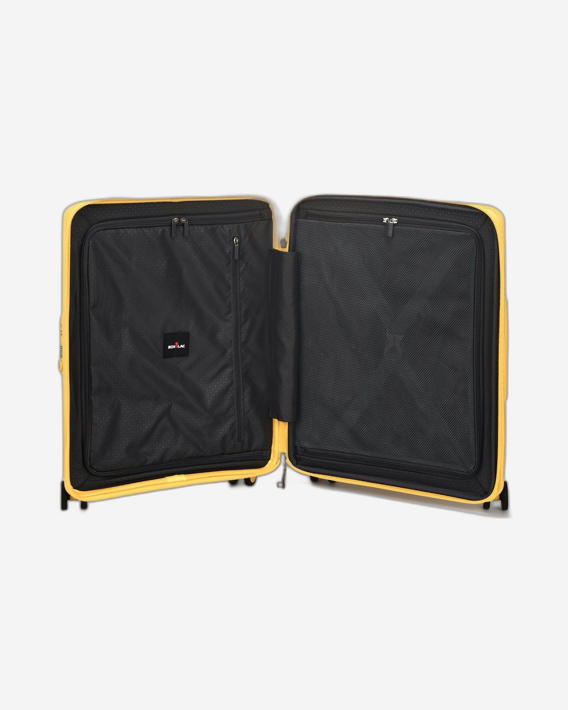 مجموعة أمتعة إيكولاك فورزا ٥٥+٦٥+٧٥ سم، حقيبة صلبة بأربع عجلات مزدوجة قابلة للتوسيع، لون أصفر مانجو، مناسبة للمقصورة والتسجيل