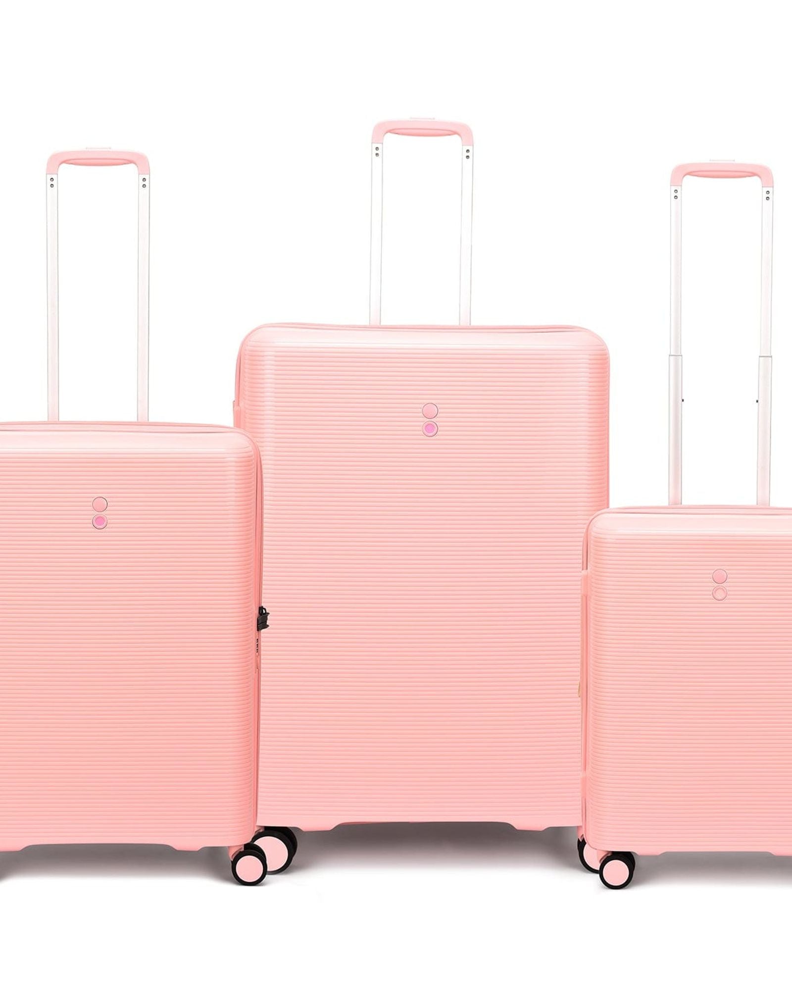 مجموعة أمتعة إيكولاك فورزا ٥٥+٦٥+٧٥ سم، حقيبة صلبة بأربع عجلات مزدوجة قابلة للتوسيع، لون وردي باشن