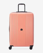 مجموعة حقائب ديلسي باريس أوفيلي الصلبة، مقاس 55+70+82 سم، مزودة بأربع عجلات مزدوجة قابلة للتوسيع، مناسبة لكابينة السفر وتسجيل الوصول، باللون الوردي اللامع، مع حقيبة ظهر مجانية