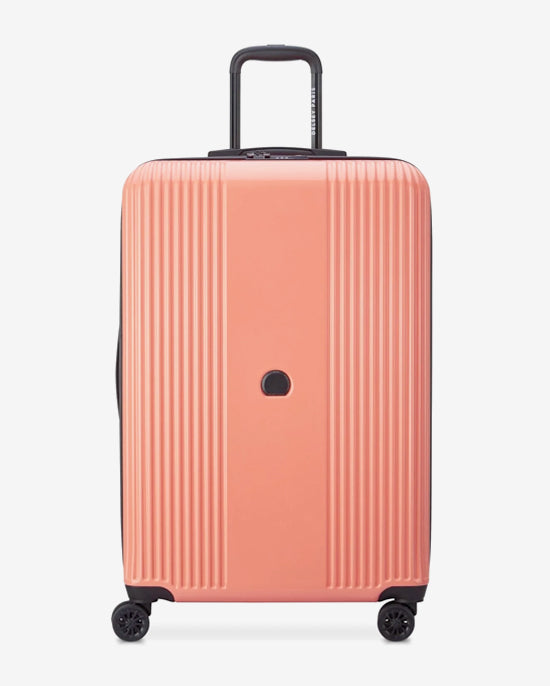 مجموعة حقائب ديلسي باريس أوفيلي الصلبة، مقاس 55+70+82 سم، مزودة بأربع عجلات مزدوجة قابلة للتوسيع، مناسبة لكابينة السفر وتسجيل الوصول، باللون الوردي اللامع، مع حقيبة ظهر مجانية