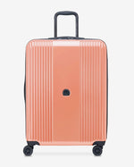 مجموعة حقائب ديلسي باريس أوفيلي الصلبة، مقاس 55+70+82 سم، مزودة بأربع عجلات مزدوجة قابلة للتوسيع، مناسبة لكابينة السفر وتسجيل الوصول، باللون الوردي اللامع، مع حقيبة ظهر مجانية