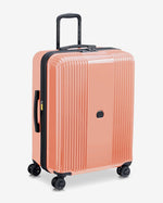 مجموعة حقائب ديلسي باريس أوفيلي الصلبة، مقاس 55+70+82 سم، مزودة بأربع عجلات مزدوجة قابلة للتوسيع، مناسبة لكابينة السفر وتسجيل الوصول، باللون الوردي اللامع، مع حقيبة ظهر مجانية