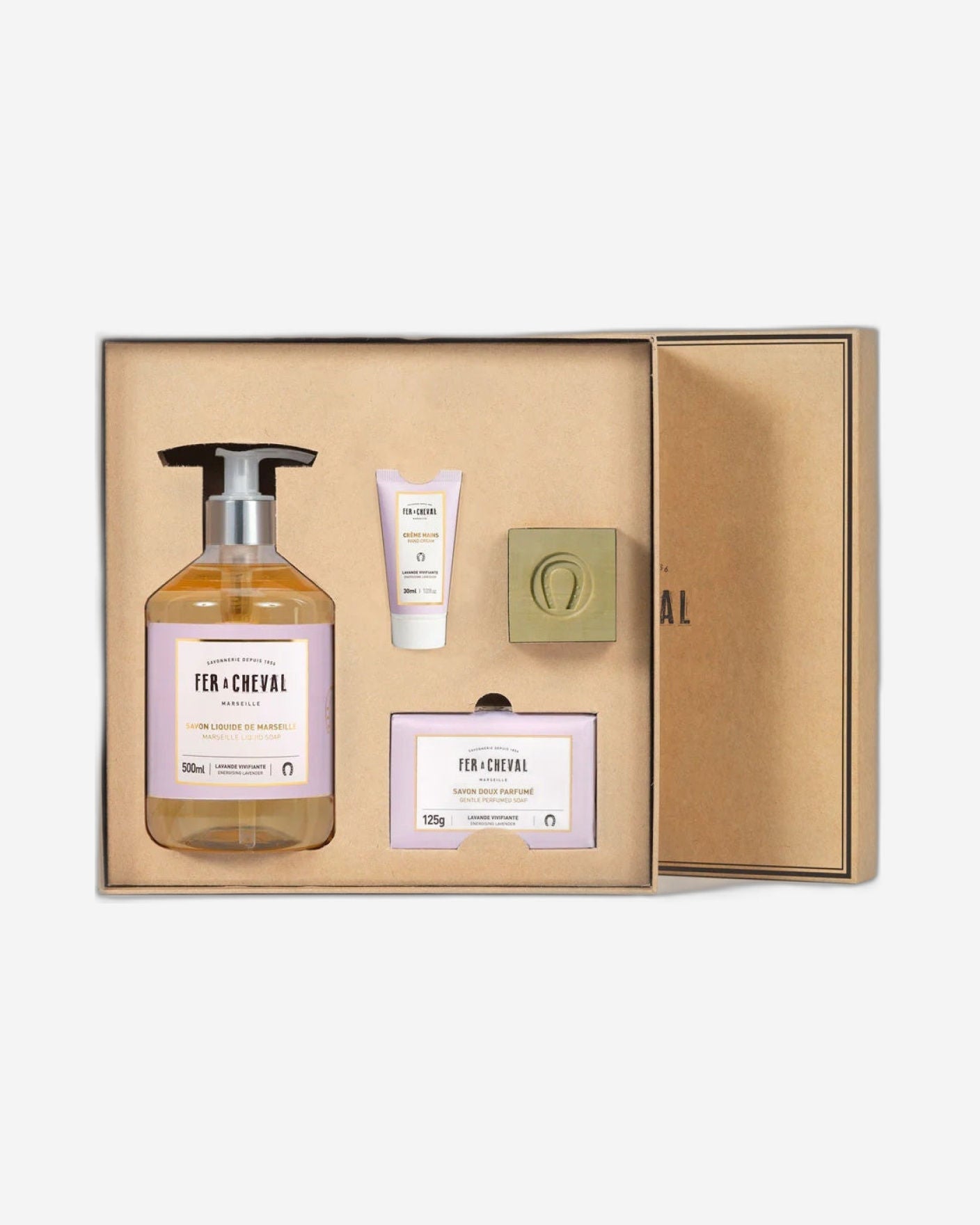 مجموعة هدايا Fer A Cheval "Coffret Douceur" من زيت الزيتون النقي واللافندر المنشط