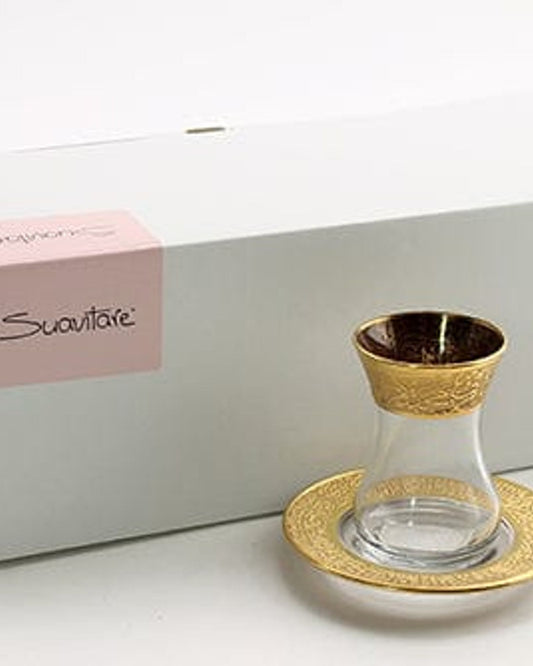 طقم ديملاج جولد مكون من 6 قطع استكانات شاي وصحون (ذهبي)