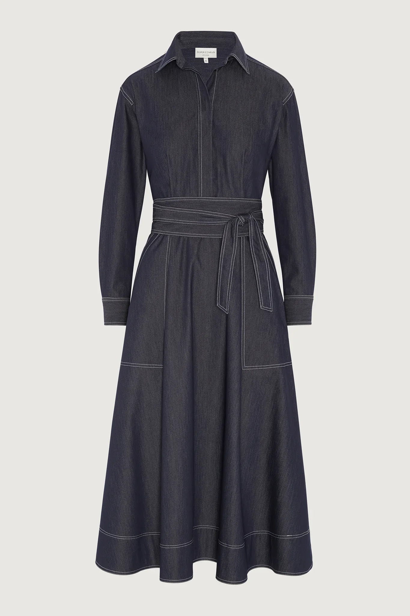 Ella Denim Full Skirt Shirt Dress in Blue