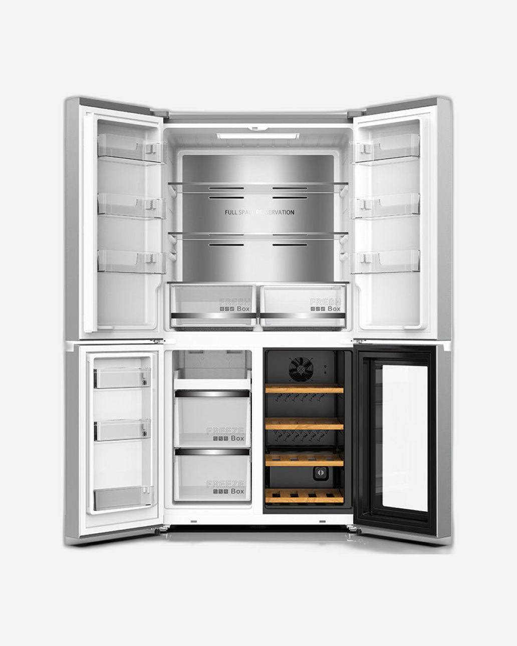 ثلاجة هوفر سيلفر فروست سعة 755 لترًا بباب متقاطع مع مبرد مشروبات وتقنية العاكس - HXD-K755-S