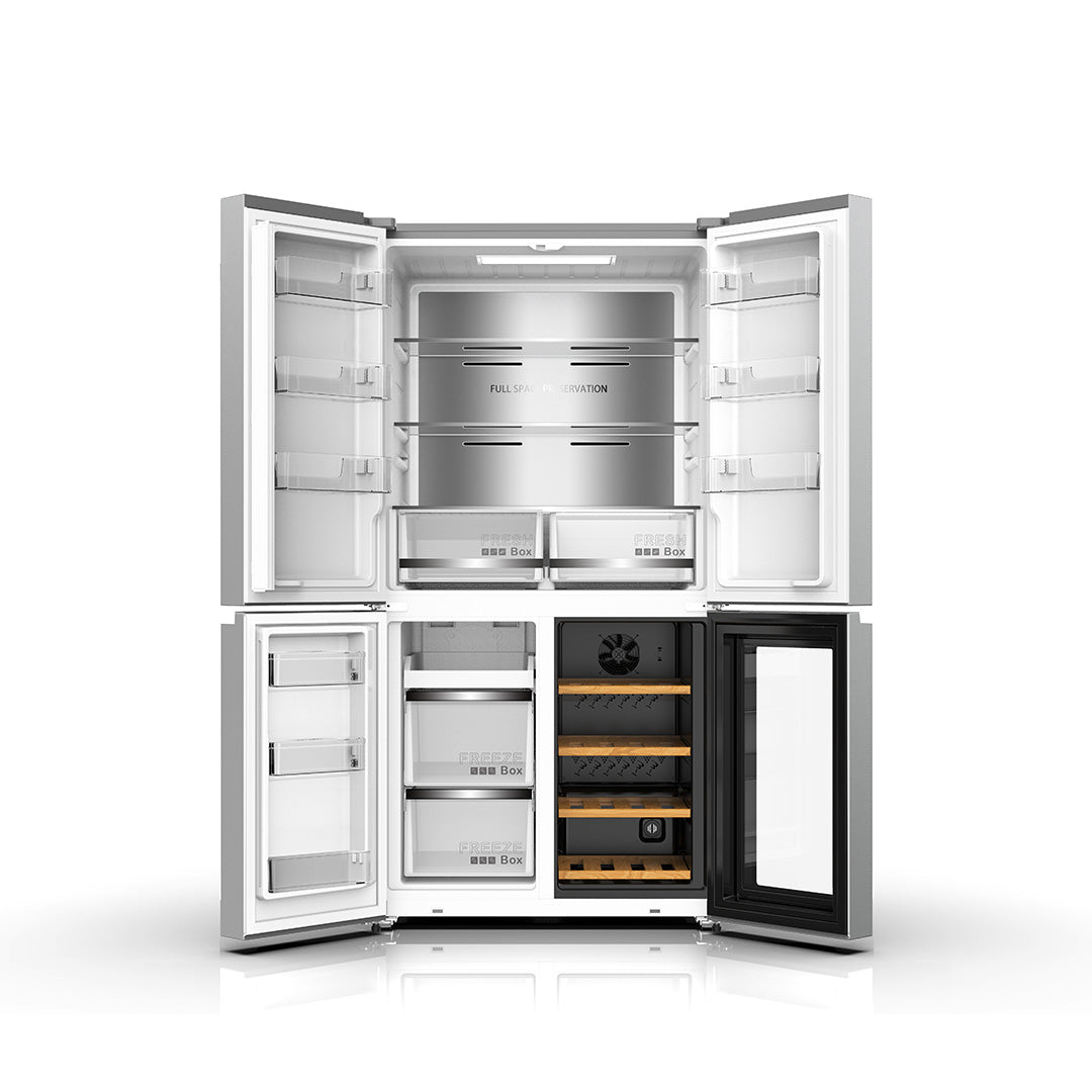 ثلاجة هوفر 755 لتر ببابين متقاطعين بلون فضي ثلجي مع مبرد مشروبات