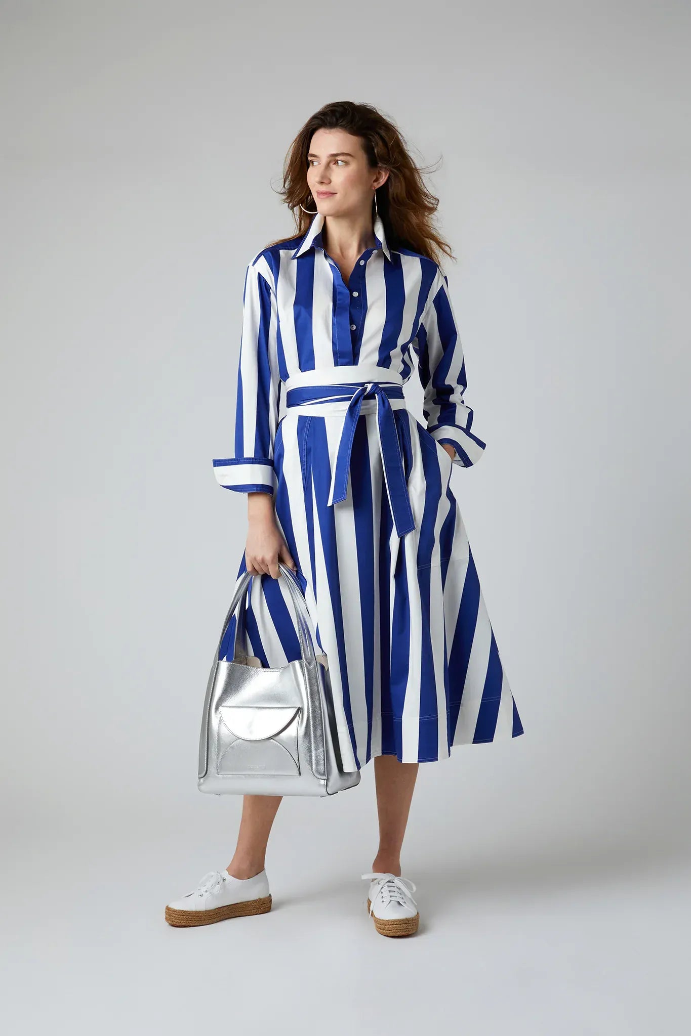 Floretta Striped Button Through Cotton Shirt in Blue