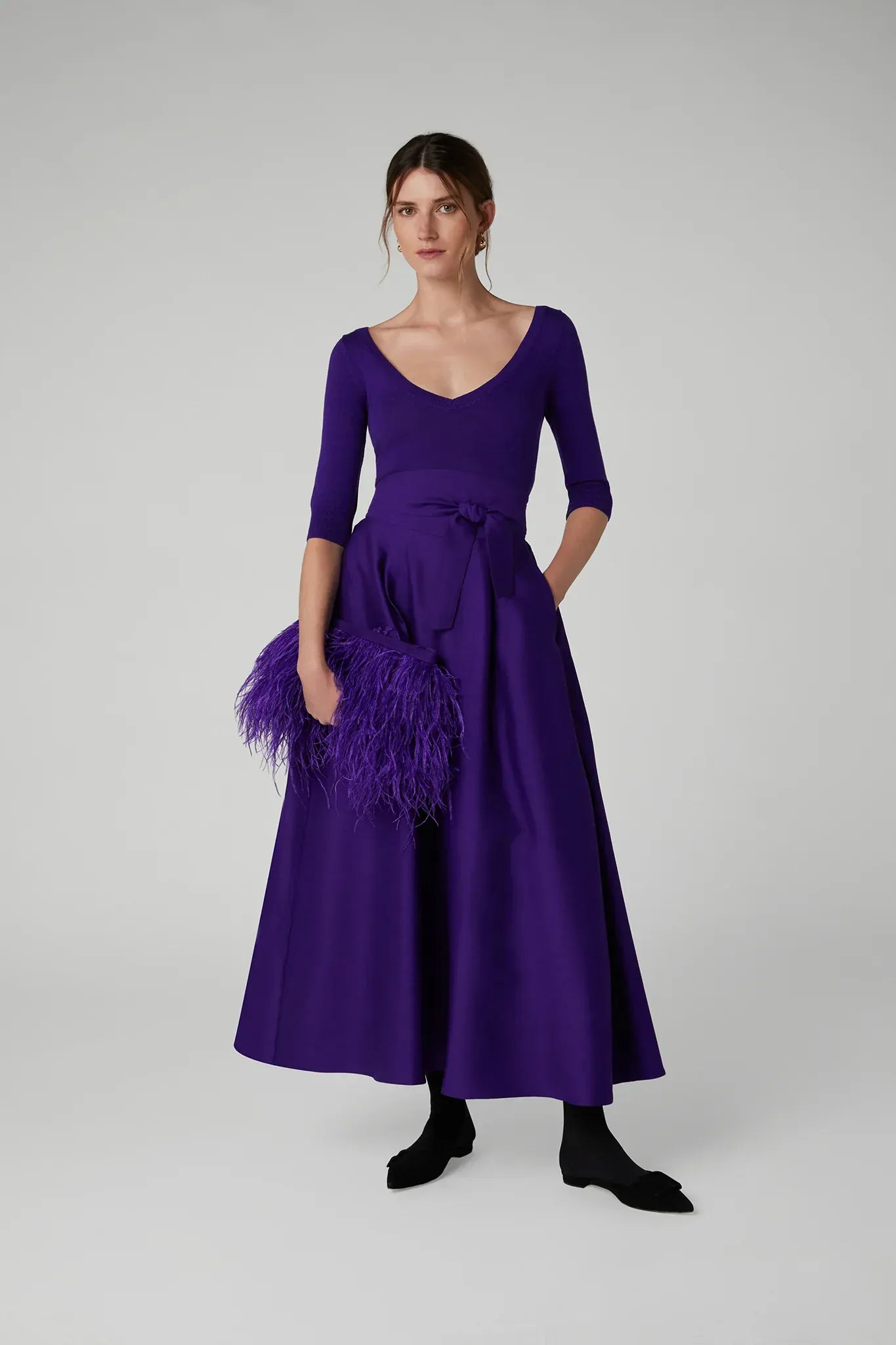 India V Neck Knitted Merino Cotton Top in Violet
