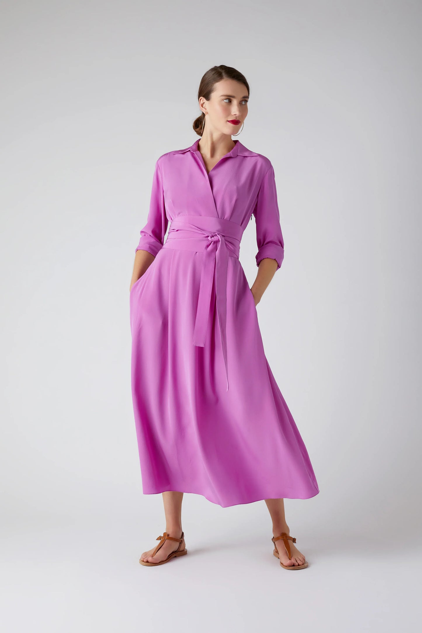 Celia Silk Full Skirt Wrap Dress in Pink