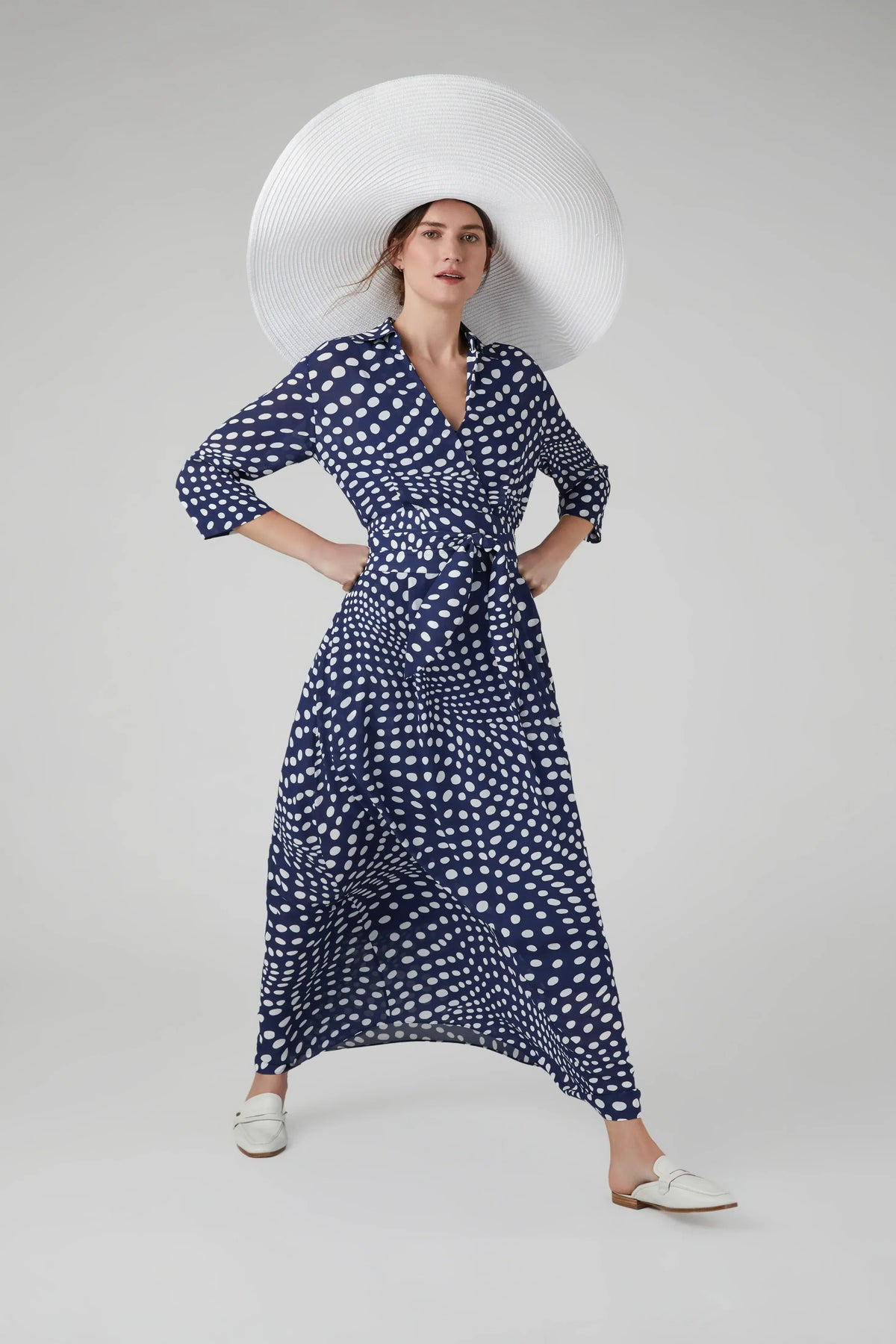 Hazel Printed Georgette Maxi Wrap Dress in Navy