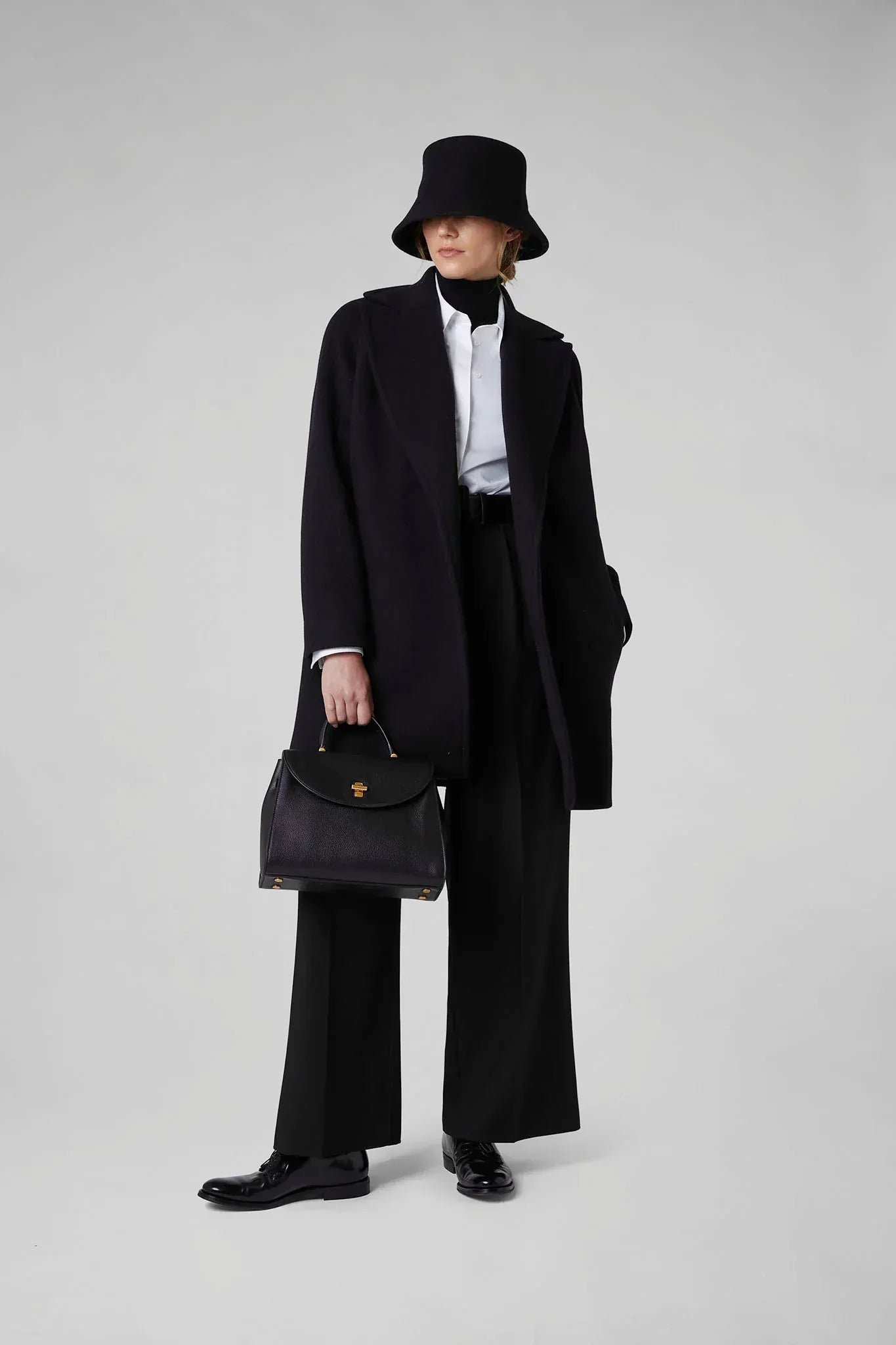 Geraldine Wool Blend Mid-Length Coat in Black