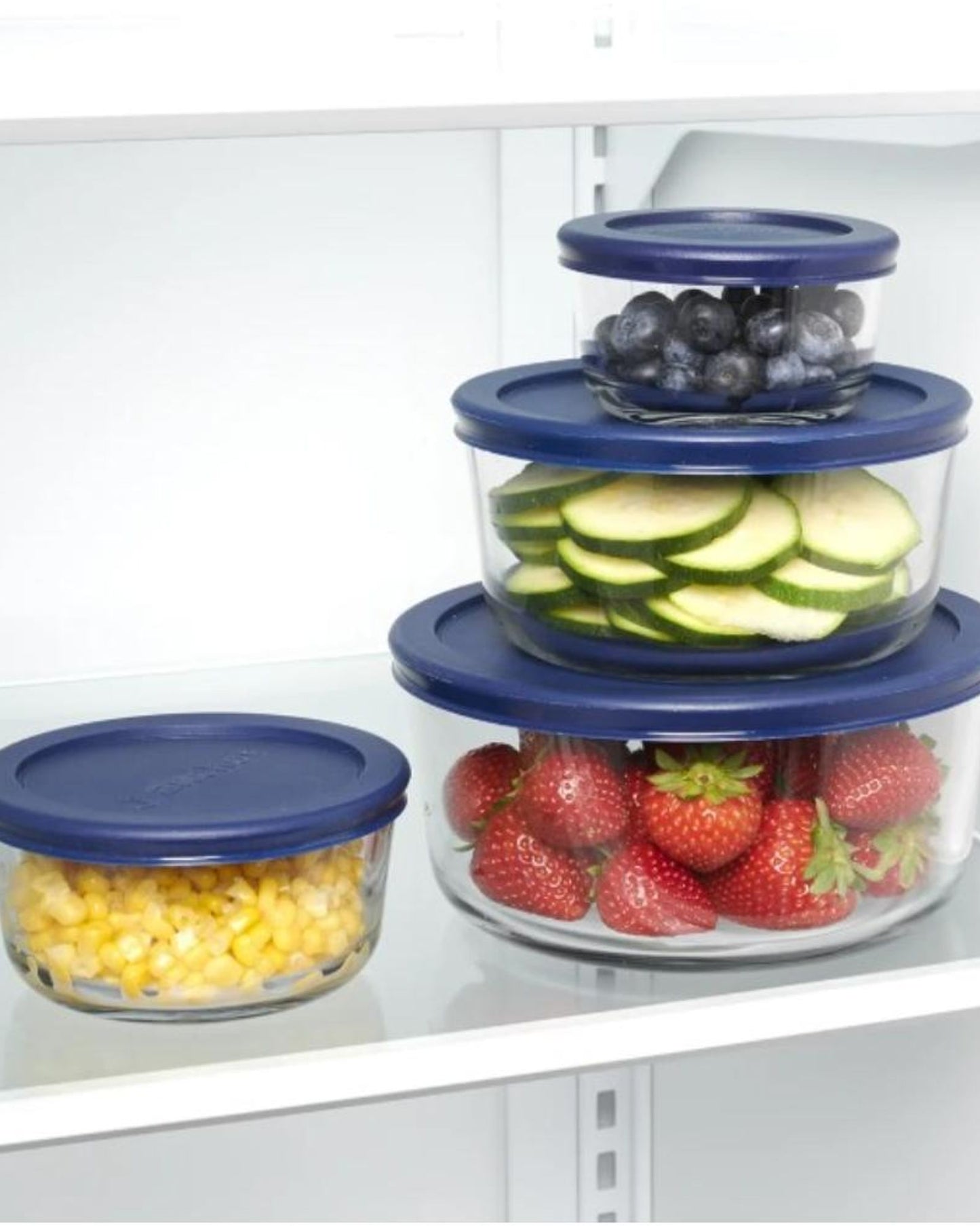 مجموعة حاويات تخزين الطعام الزجاجية من أنكور هوكينج بأغطية زرقاء داكنة/حمراء، 8 قطع، 13349، (236 مل/472 مل/972 مل/1.7 لتر)