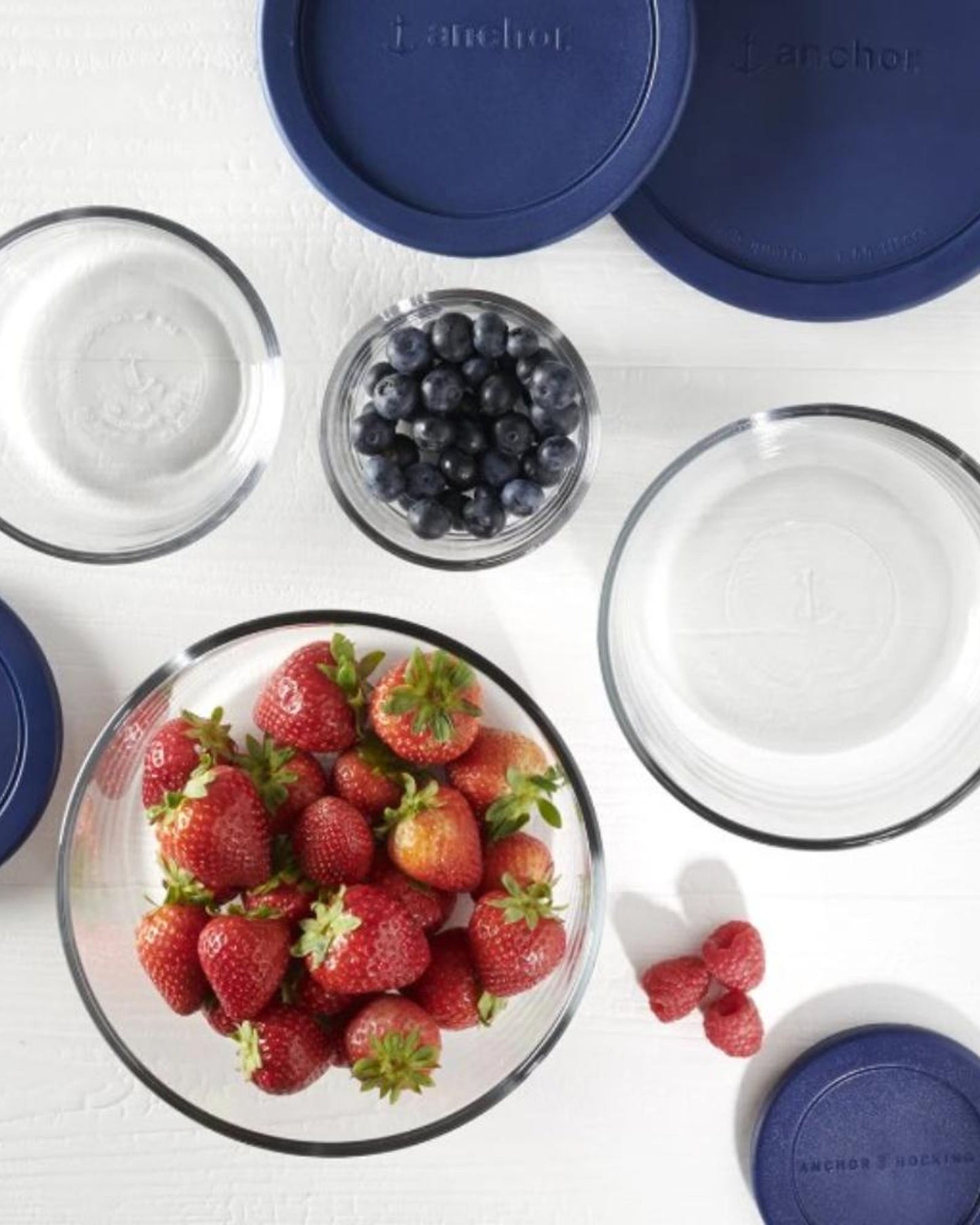 مجموعة حاويات تخزين الطعام الزجاجية من أنكور هوكينج بأغطية زرقاء داكنة/حمراء، 8 قطع، 13349، (236 مل/472 مل/972 مل/1.7 لتر)