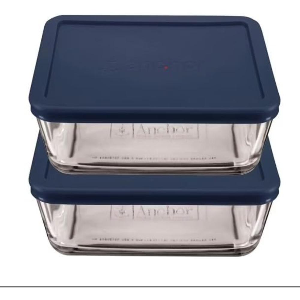 Anchor Hocking Sandwich Value Pack 4 pc,Container 2x1.1L, 13174, Navy Blue / Red Lid