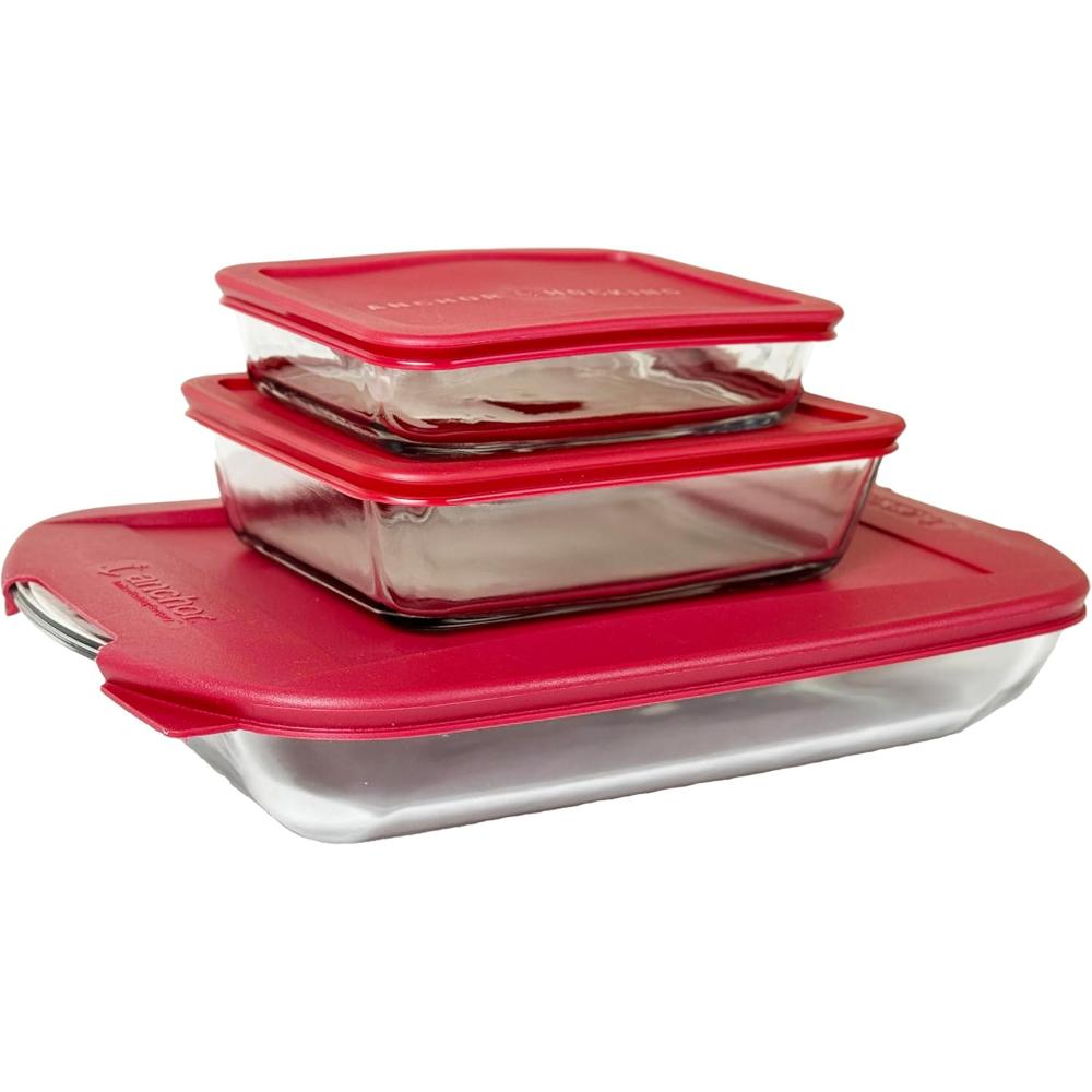 Anchor Hocking, 6PC Essential Set - 3 QTR Bakedish With Lid, 1.4L & 0.75L Food Storage Containers With Lid (14868L24)