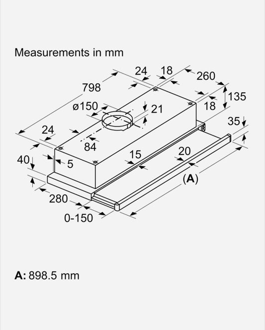 شفاط مطبخ تلسكوبي من بوش مزود بإضاءة LED مخفية 