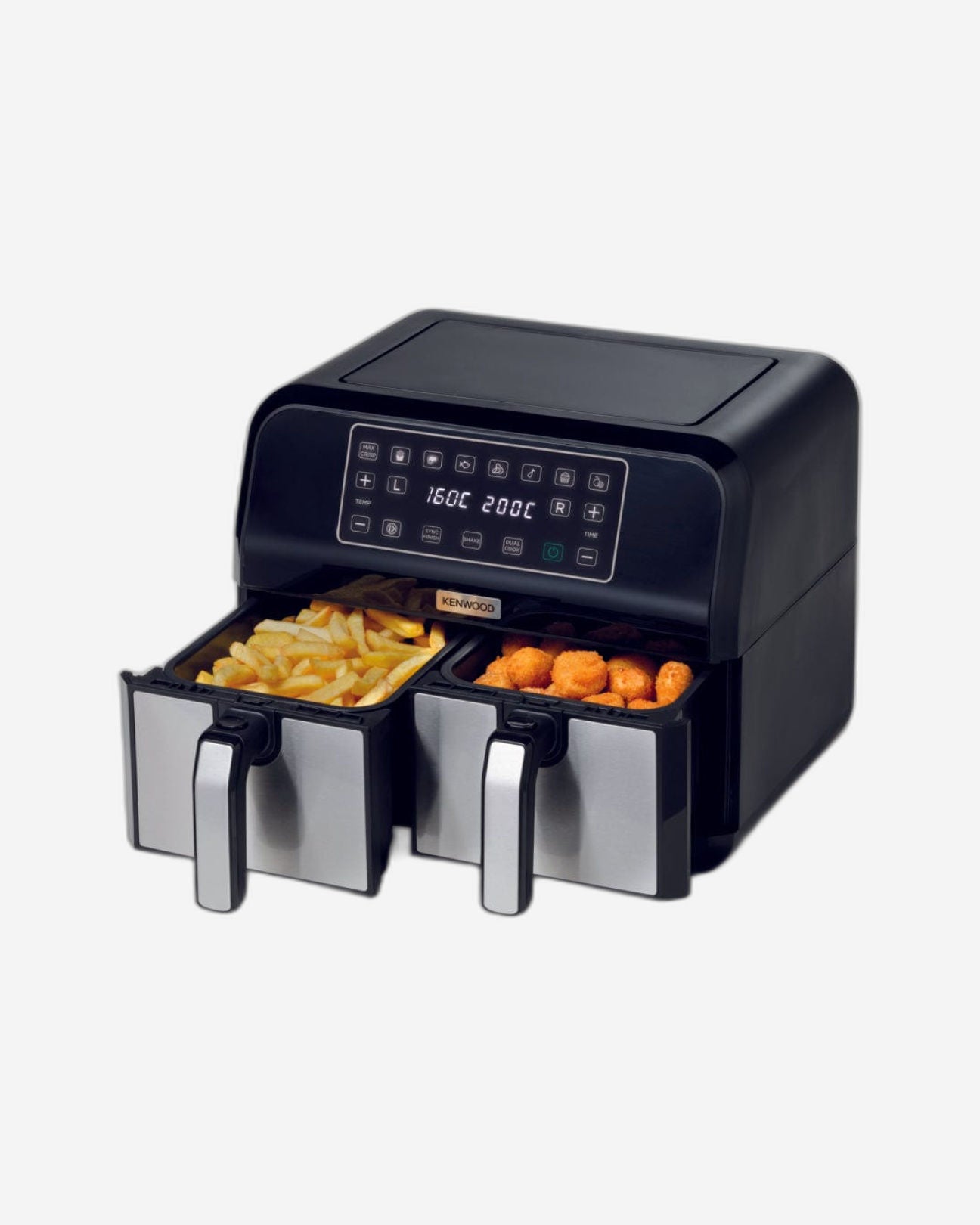 مقلاة كينوود الهوائية الرقمية المزدوجة سعة 1.7 كجم + 1.7 كجم، سعة 4 لتر + 4 لتر، مع تقنية DualZone وسلال قلي مزدوجة للقلي والشواء والشواء والتحميص والخبز والتحميص وإعادة التسخين HFM75.000MB، لون أسود