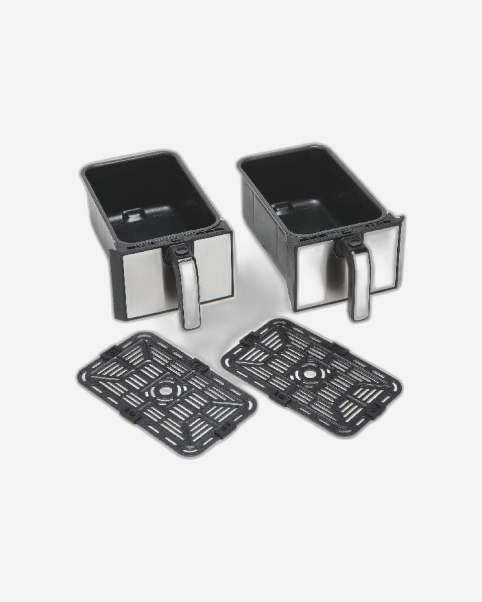 مقلاة كينوود الهوائية الرقمية المزدوجة سعة 1.7 كجم + 1.7 كجم، سعة 4 لتر + 4 لتر، مع تقنية DualZone وسلال قلي مزدوجة للقلي والشواء والشواء والتحميص والخبز والتحميص وإعادة التسخين HFM75.000MB، لون أسود