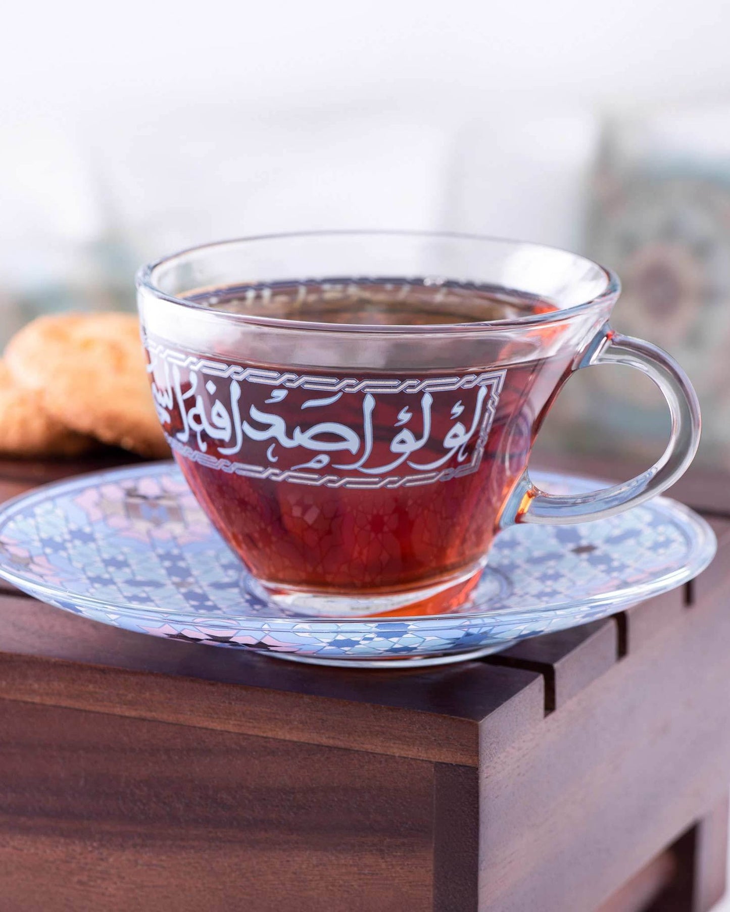 طقم فناجين وصحون شاي ديملاج ميلانج، 6 قطع، بلاتينيوم وأزرق