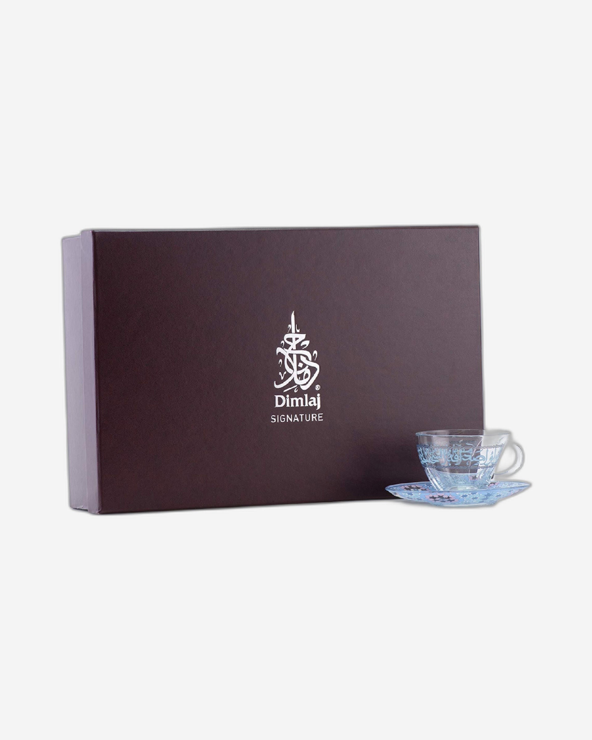 طقم ديملاج ميلانج من 6 قطع فناجين شاي وصحون (بلاتيني وأزرق)