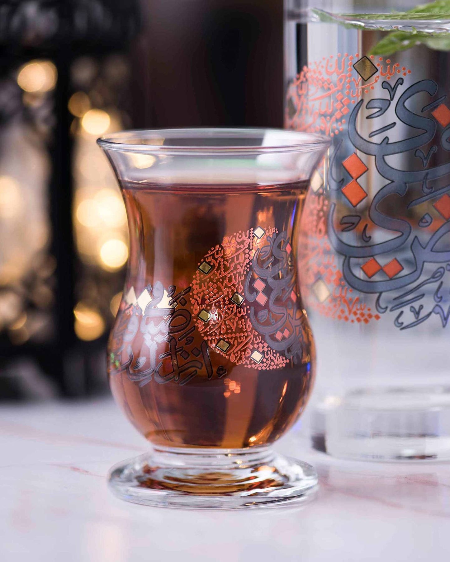 دملاج سراج شاي إستكانة 6 قطع ذهبي وبرتقالي