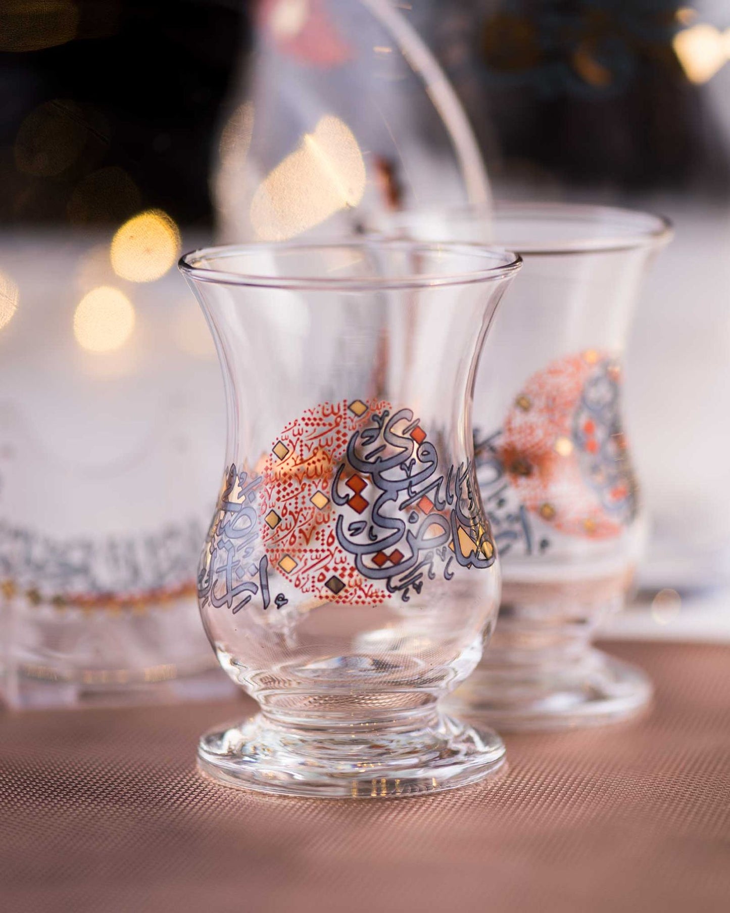 دملاج سراج شاي إستكانة 6 قطع ذهبي وبرتقالي