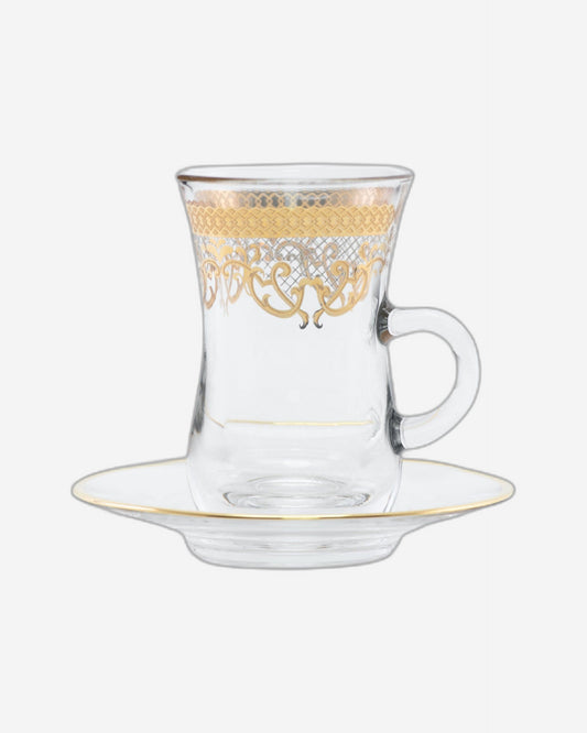 دملاج ترينا استكانة مع صحون 6 قطع ذهبي