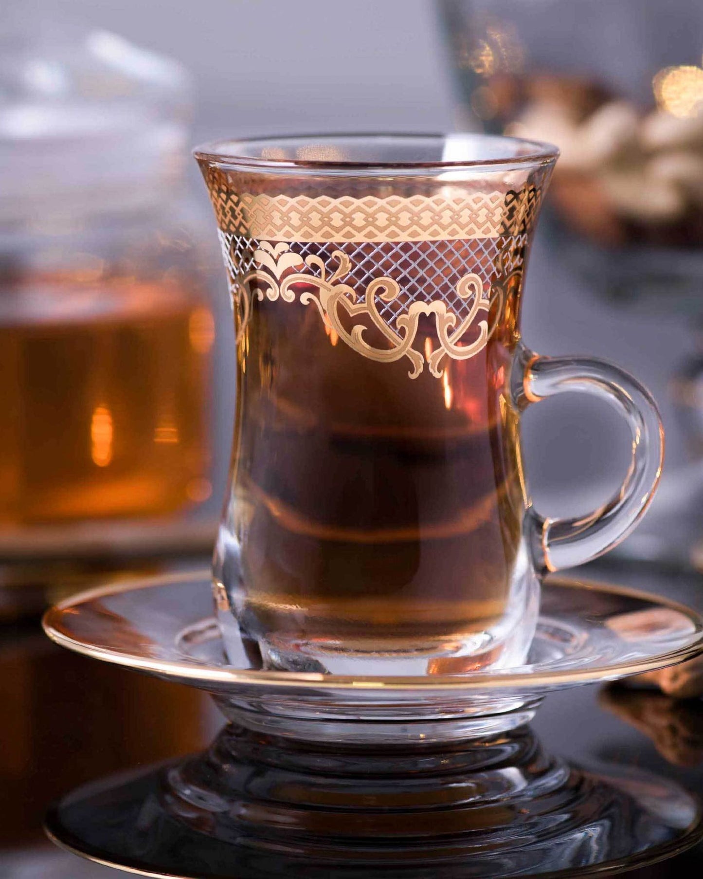 دملاج ترينا استكانة مع صحون 6 قطع ذهبي