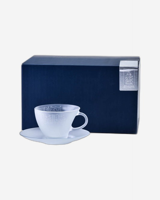 طقم فناجين شاي وصحون دملاج ثلث، 6 قطع (منقوش)