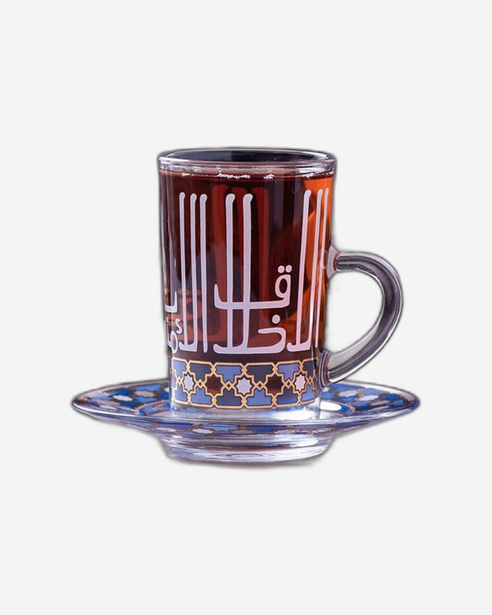 مجموعة ديملاج أصالة من 6 فناجين شاي وصحون (ذهبي وأزرق)