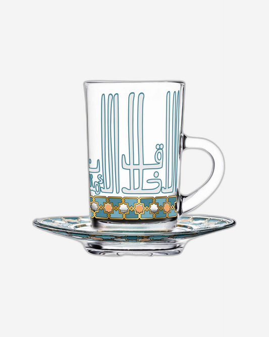 مجموعة ديملاج أصالة من 6 فناجين شاي وصحون (ذهبي وأخضر)