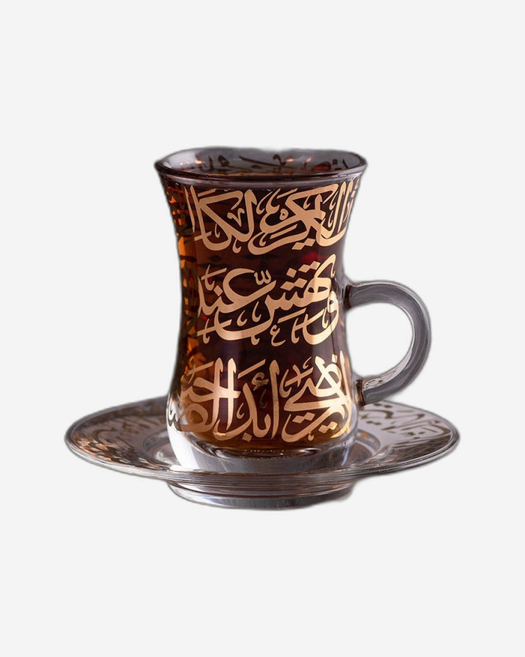 دملاج كريم استكانة شاي مع صحون 6 قطع ذهبي