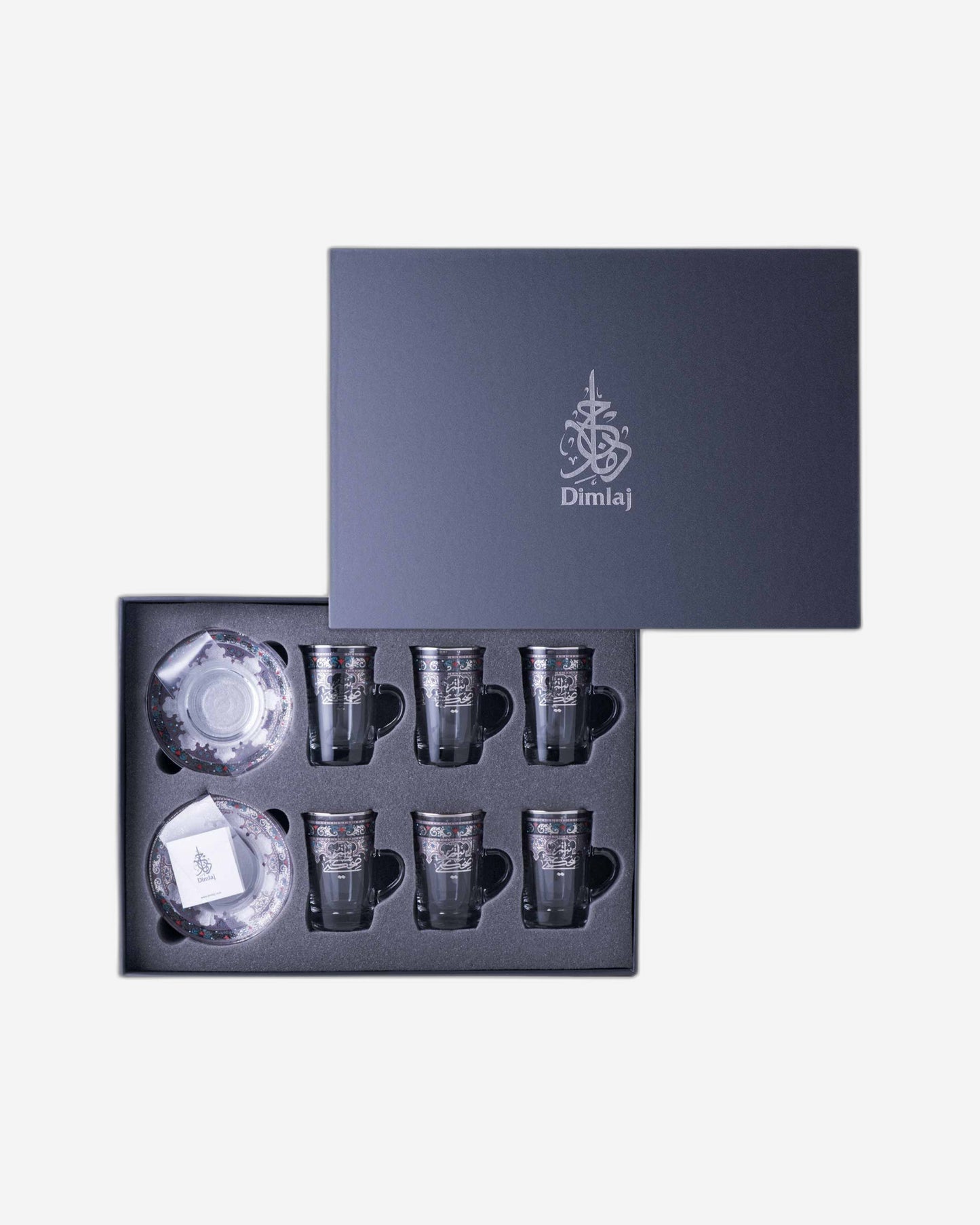 فناجين وصحون شاي دملاج سرور 6 قطع بلاتينيوم