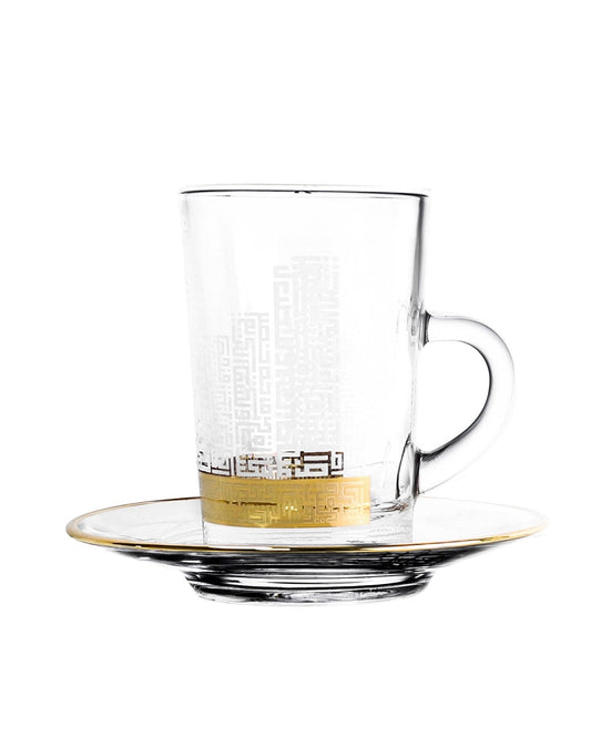 مجموعة ديملاج أبراج من 6 فناجين شاي وصحون (ذهبي)