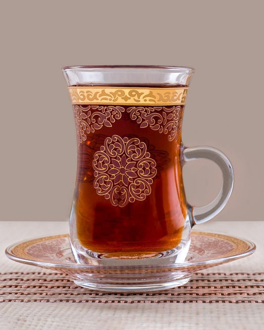 طقم ديملاج سيلينا من 6 قطع فناجين شاي وصحون (ذهبي ووردي)