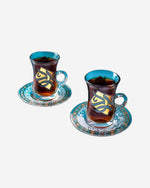 طقم ديملاج ورود مكون من 6 فناجين شاي وصحون (ذهبي وأخضر)