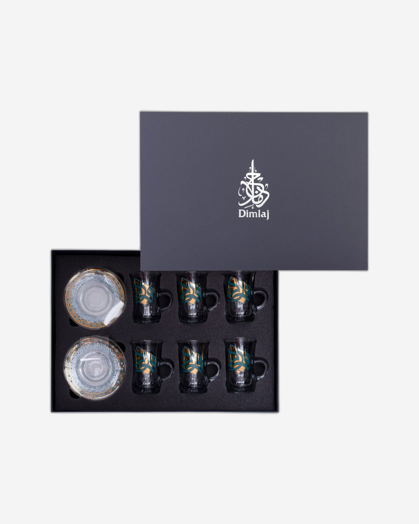 أكواب وصحون شاي ديملاج وورود، 6 قطع، ذهبي وأخضر